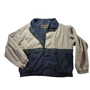 Vintage Members Only Microfiber Colorblock Jacket Beige Navy Green Size M
